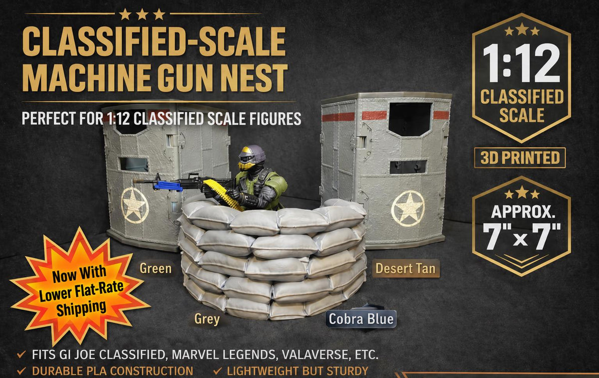Classified-Scale Machine Gun Nest | 1:12 Scale Sandbag Bunker Diorama Accessory for GI Joe Classified Action Figures