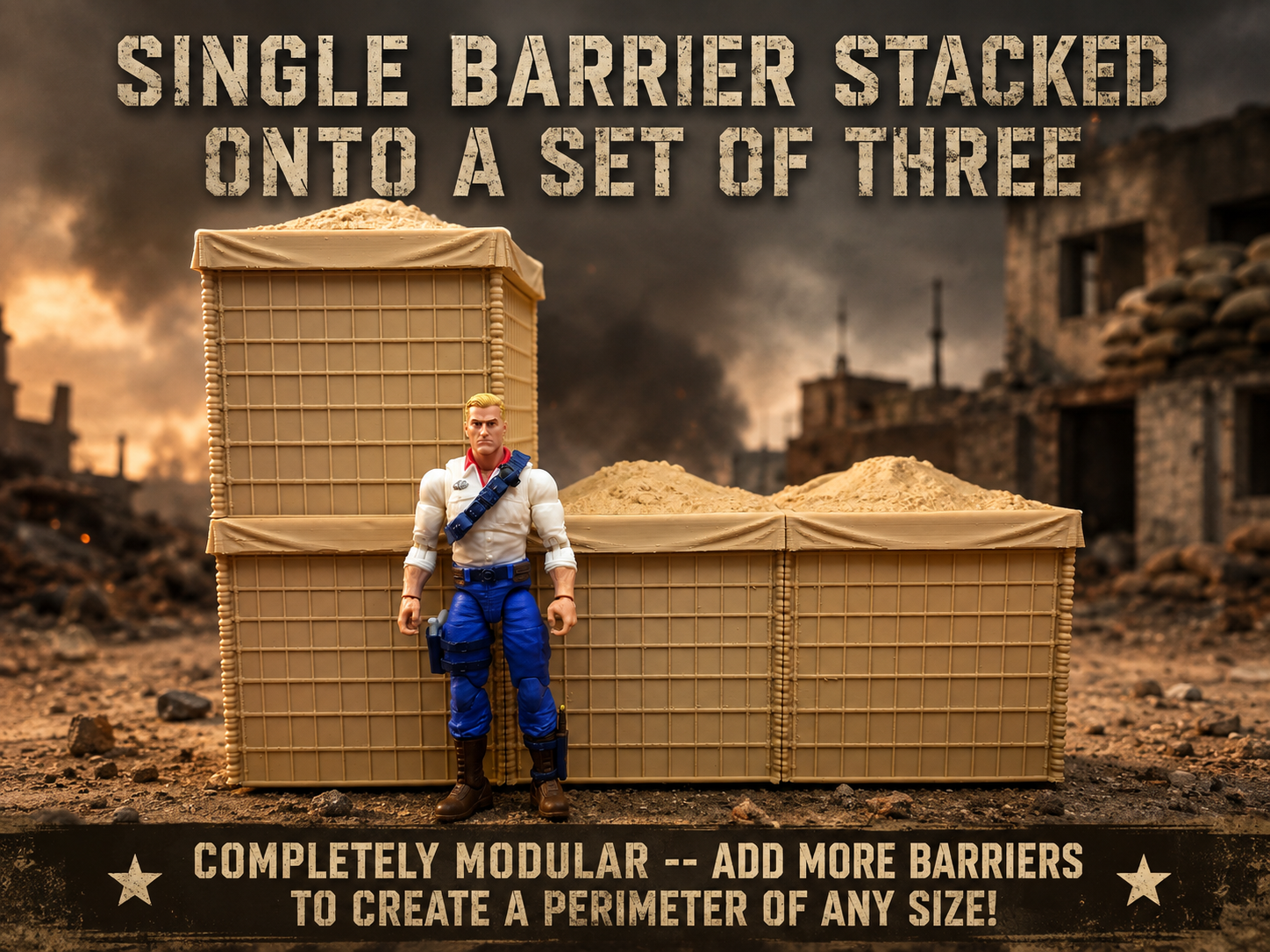 Classified-Scale Hesco Bastion Barrier Walls | Modular, Stackable Military Diorama Accessory for 1:12 scale 6" Figures