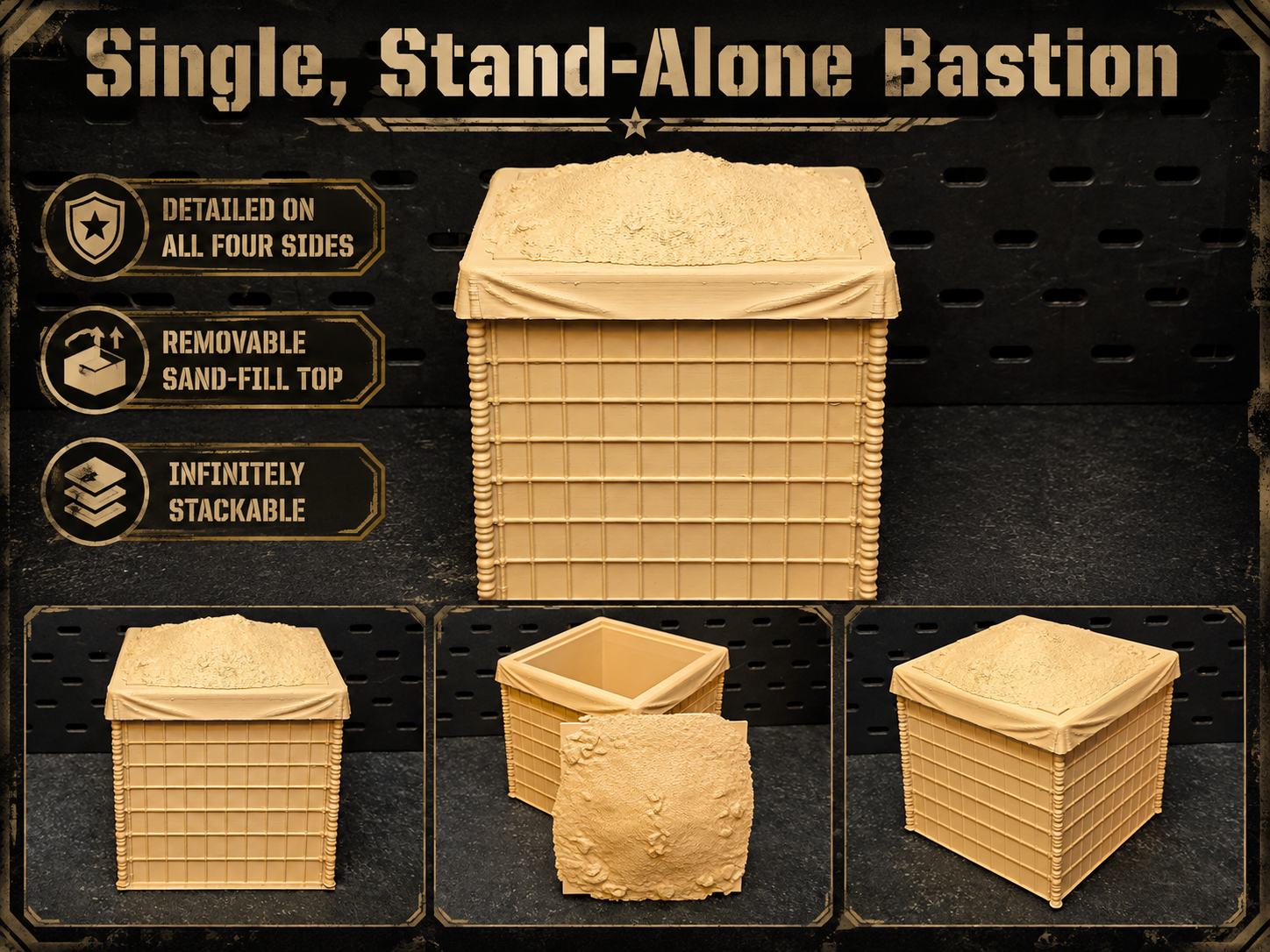 Classified-Scale Hesco Bastion Barrier Walls | Modular, Stackable Military Diorama Accessory for 1:12 scale 6" Figures