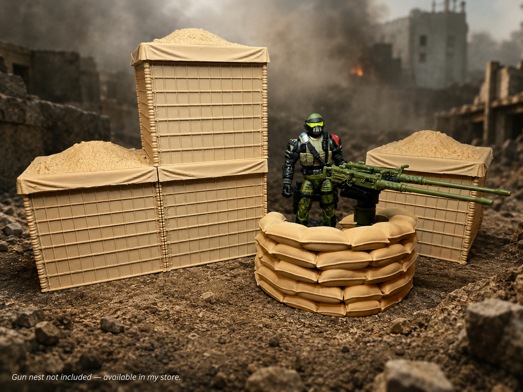 Classified-Scale Hesco Bastion Barrier Walls | Modular, Stackable Military Diorama Accessory for 1:12 scale 6" Figures