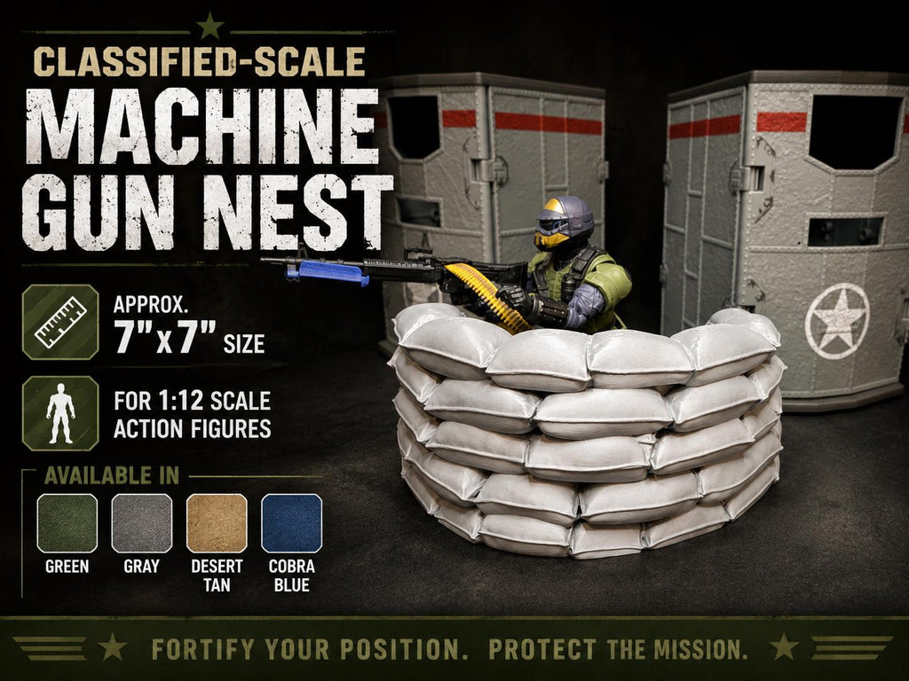 Classified-Scale Machine Gun Nest | 1:12 Scale Sandbag Bunker Diorama Accessory for GI Joe Classified Action Figures