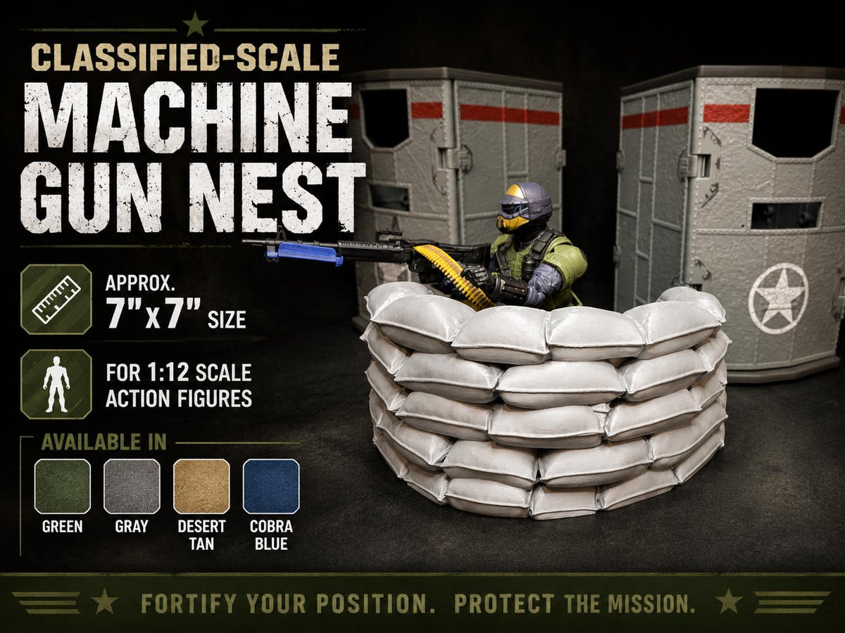 Classified-Scale Machine Gun Nest | 1:12 Scale Sandbag Bunker Diorama Accessory for GI Joe Classified Action Figures